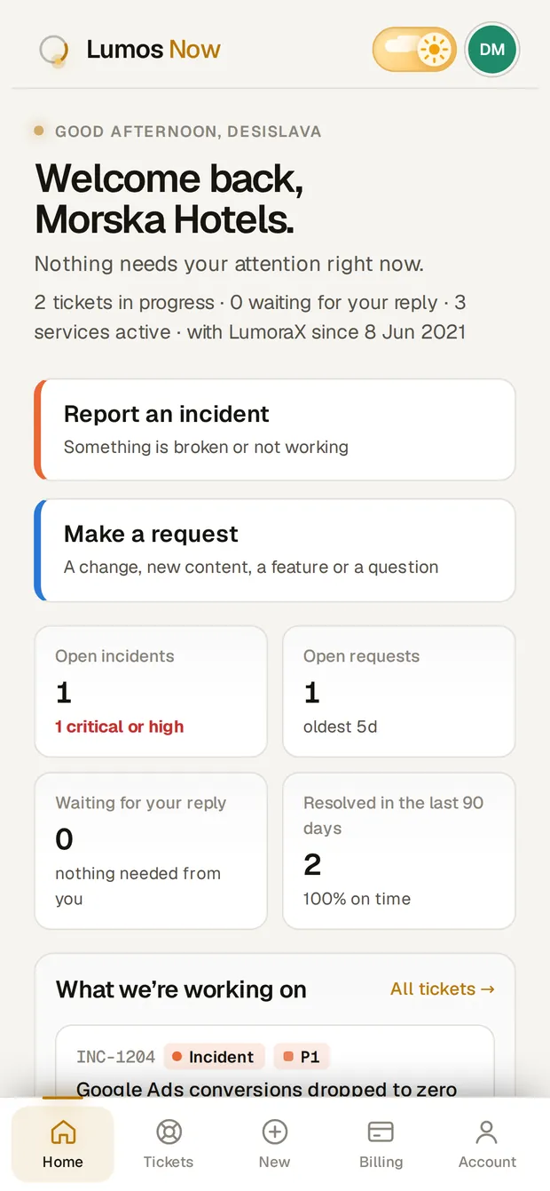 Client portal home on a phone